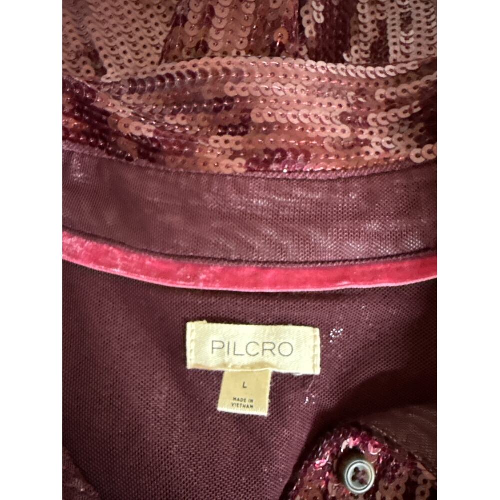 Anthropologie Pilcro Sequin Button Up Shirt Women’s L Burgundy Oversized EUC - Picture 8 of 10